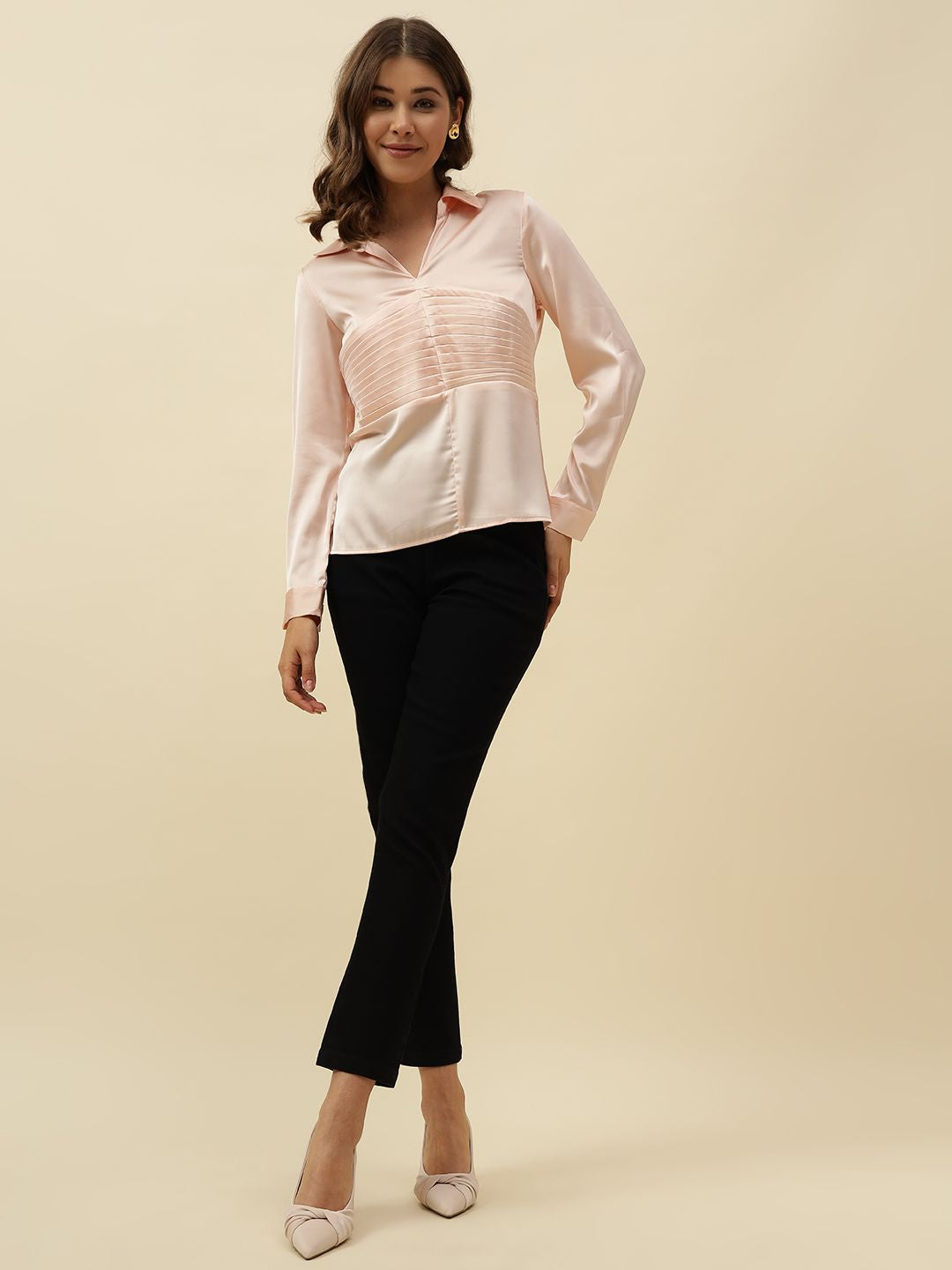 Peach Puff Blouson  V-neck Top Beatnik