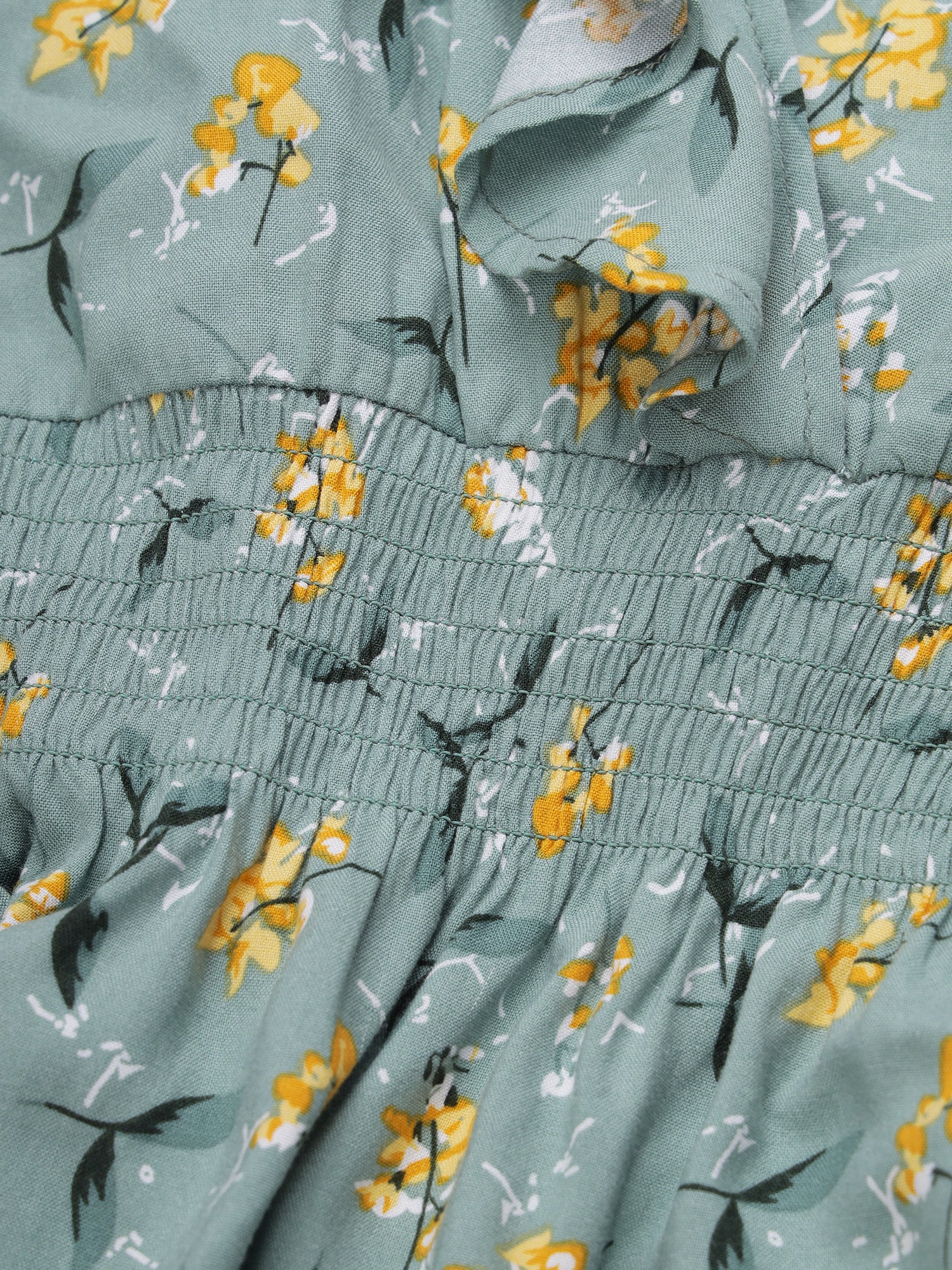 Beatnik Smocked Ruffled Printed Rayon Wrap Top Beatnik India