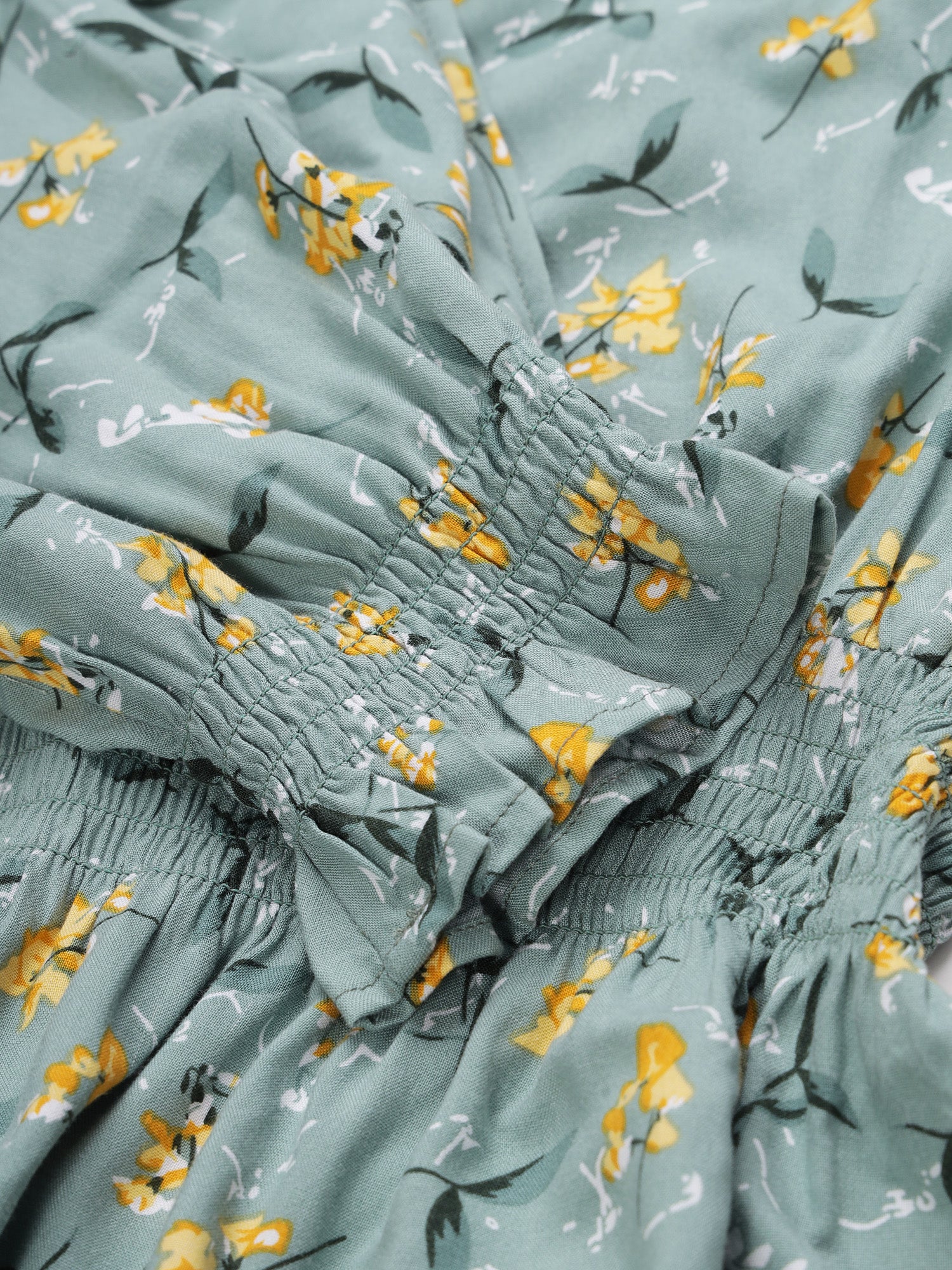 Beatnik Smocked Ruffled Printed Rayon Wrap Top Beatnik India