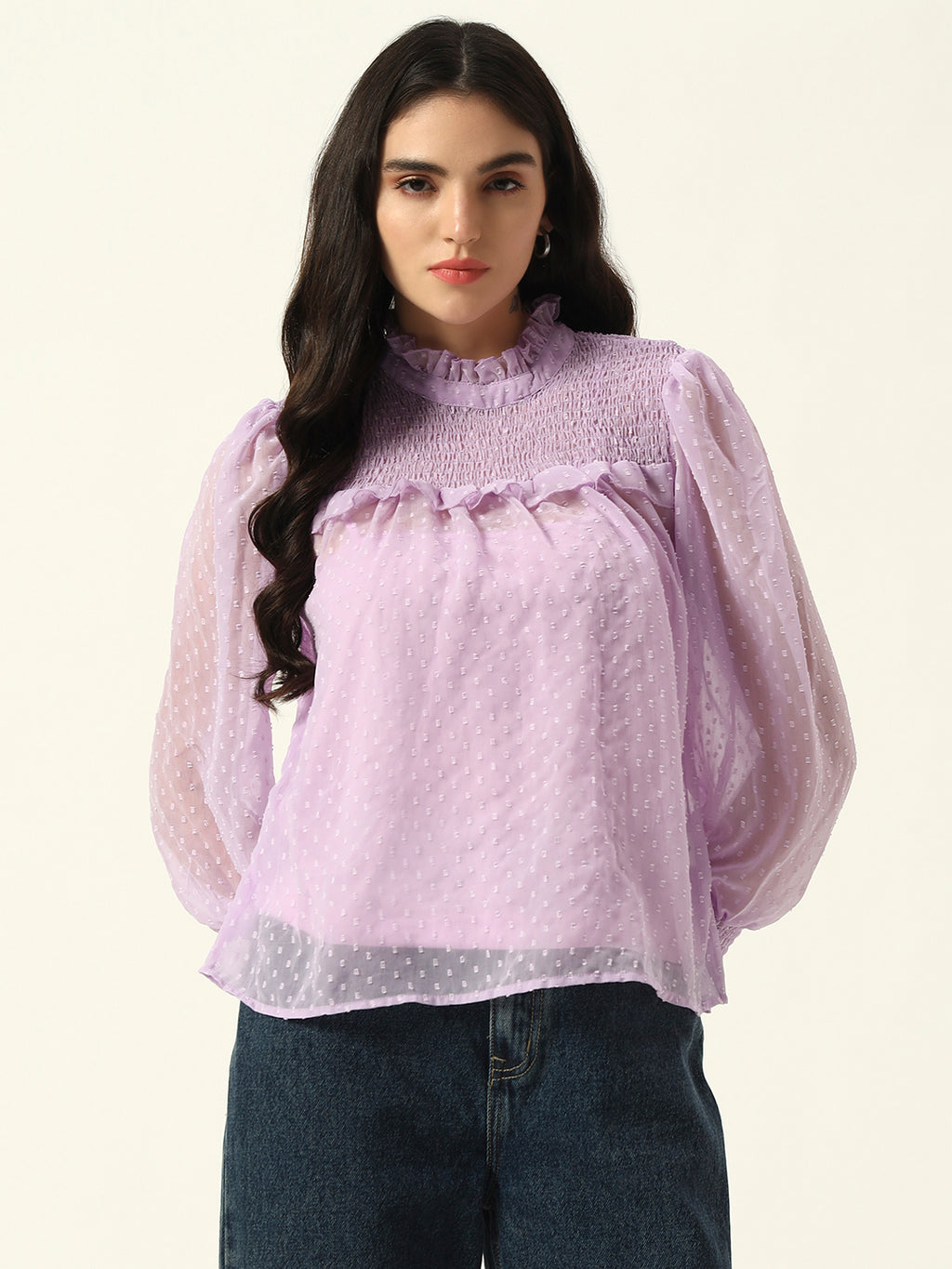 Self Design elegant Dobby Smoking Violet Top