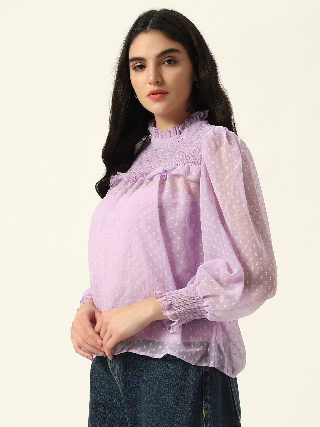 Self Design elegant Dobby Smoking Violet Top