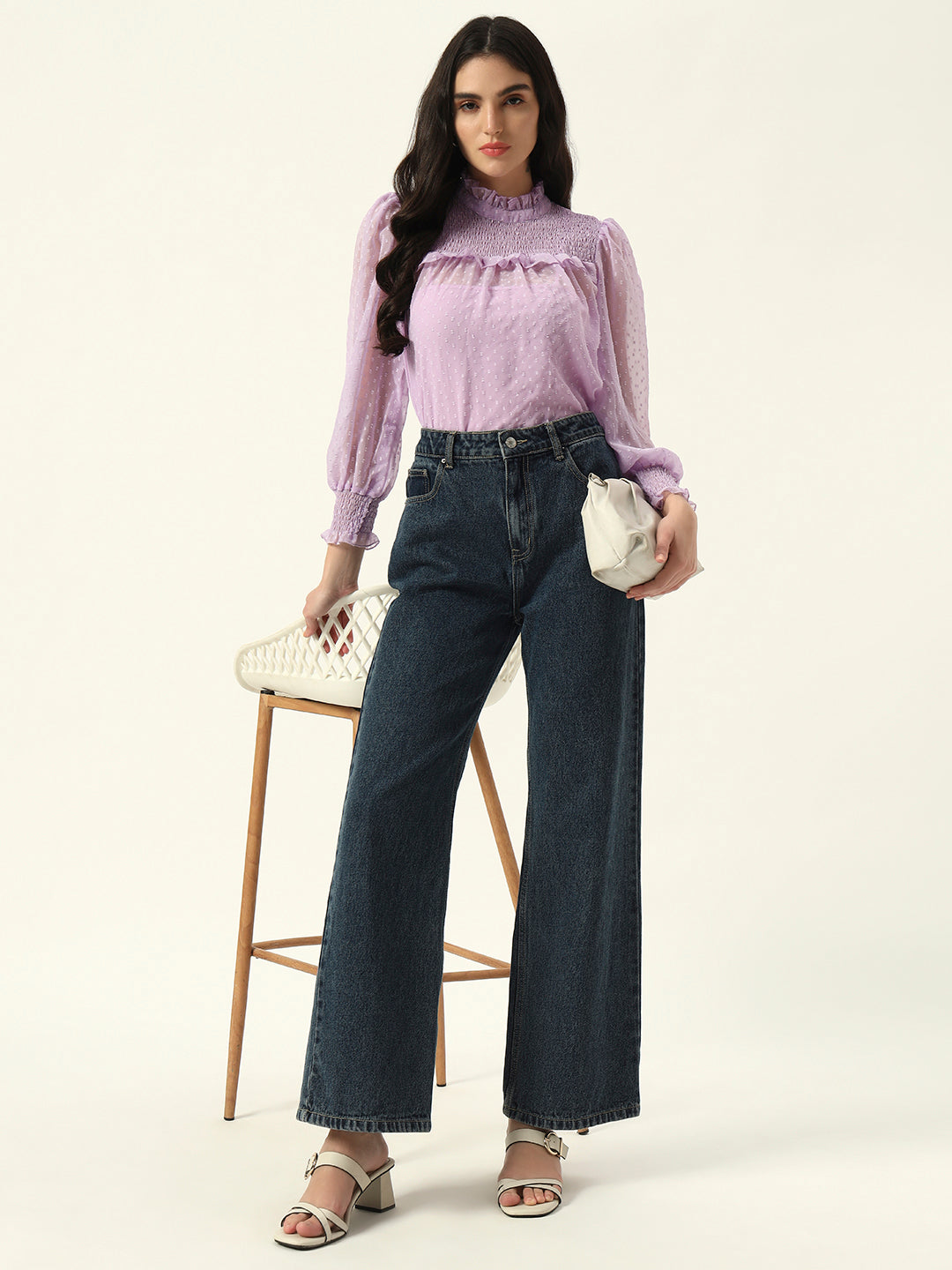 Self Design elegant Dobby Smoking Violet Top