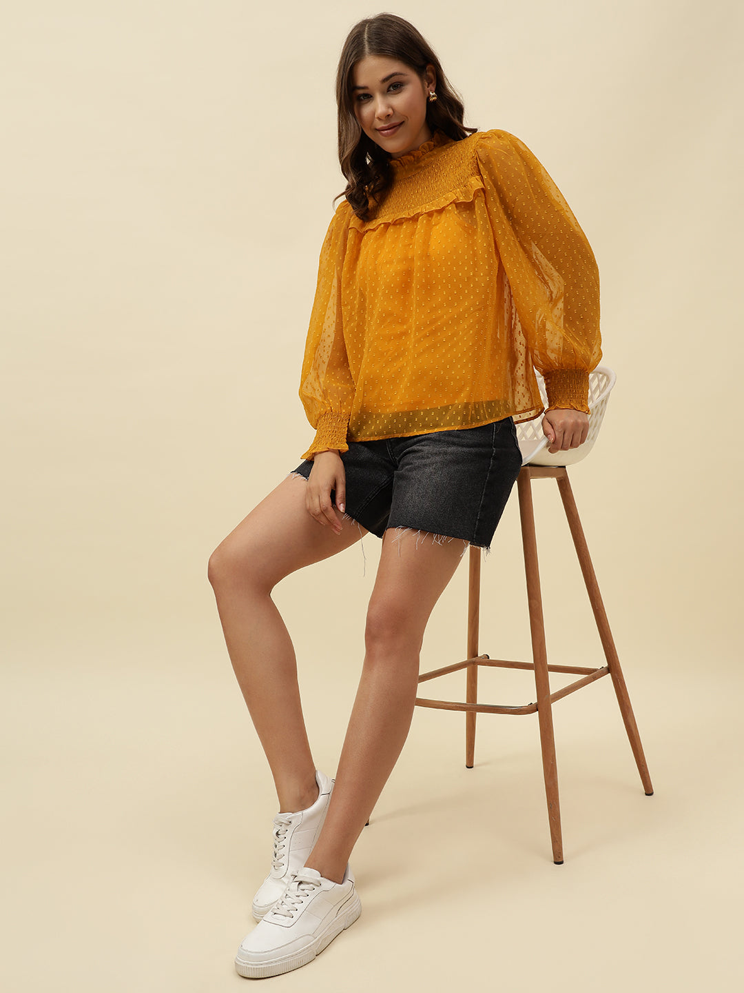 Self Design Elegant Dobby Smoking Orange Top Beatnik India