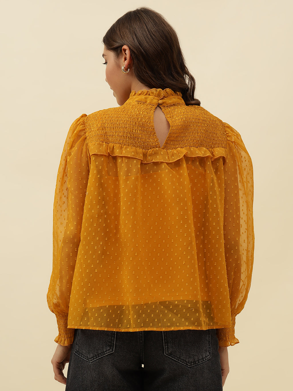 Self Design Elegant Dobby Smoking Orange Top Beatnik India