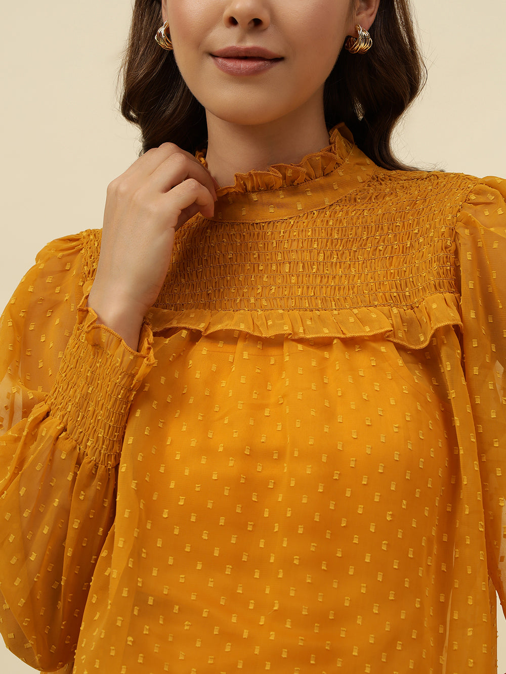 Self Design Elegant Dobby Smoking Orange Top Beatnik India