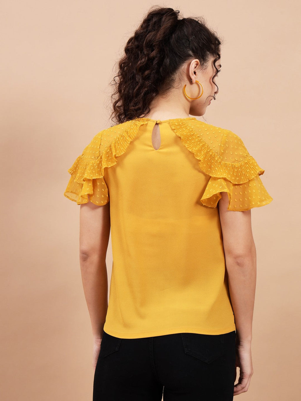 Beatnik Mustard  Ruffled Sleeve Top Beatnik India