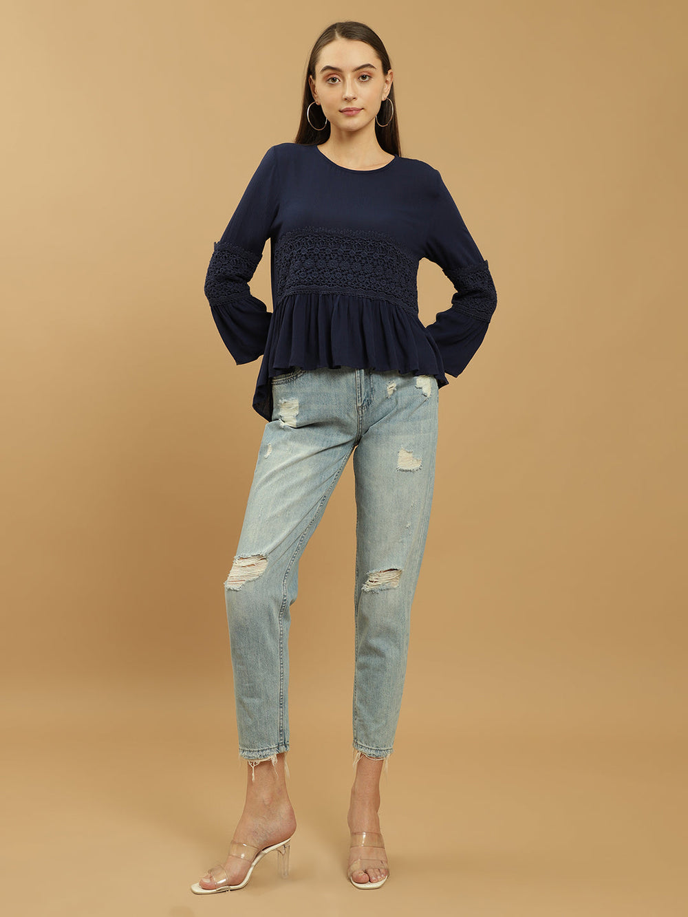 Beatnik Peplum Tops Regular Solid Womens Top Beatnik India