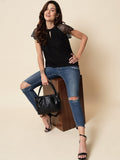 Beatnik Black Peasant  Womens Top Beatnik India