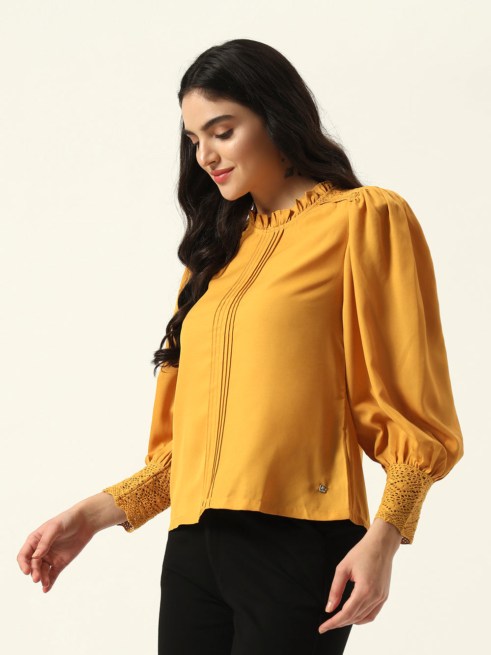 Beatnik Solid Full Sleeve Mustard Women Top