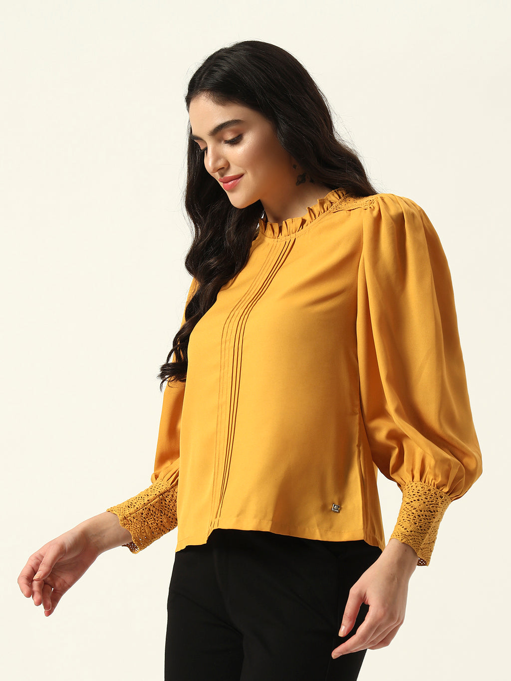 Beatnik Solid Full Sleeve Mustard Women Top