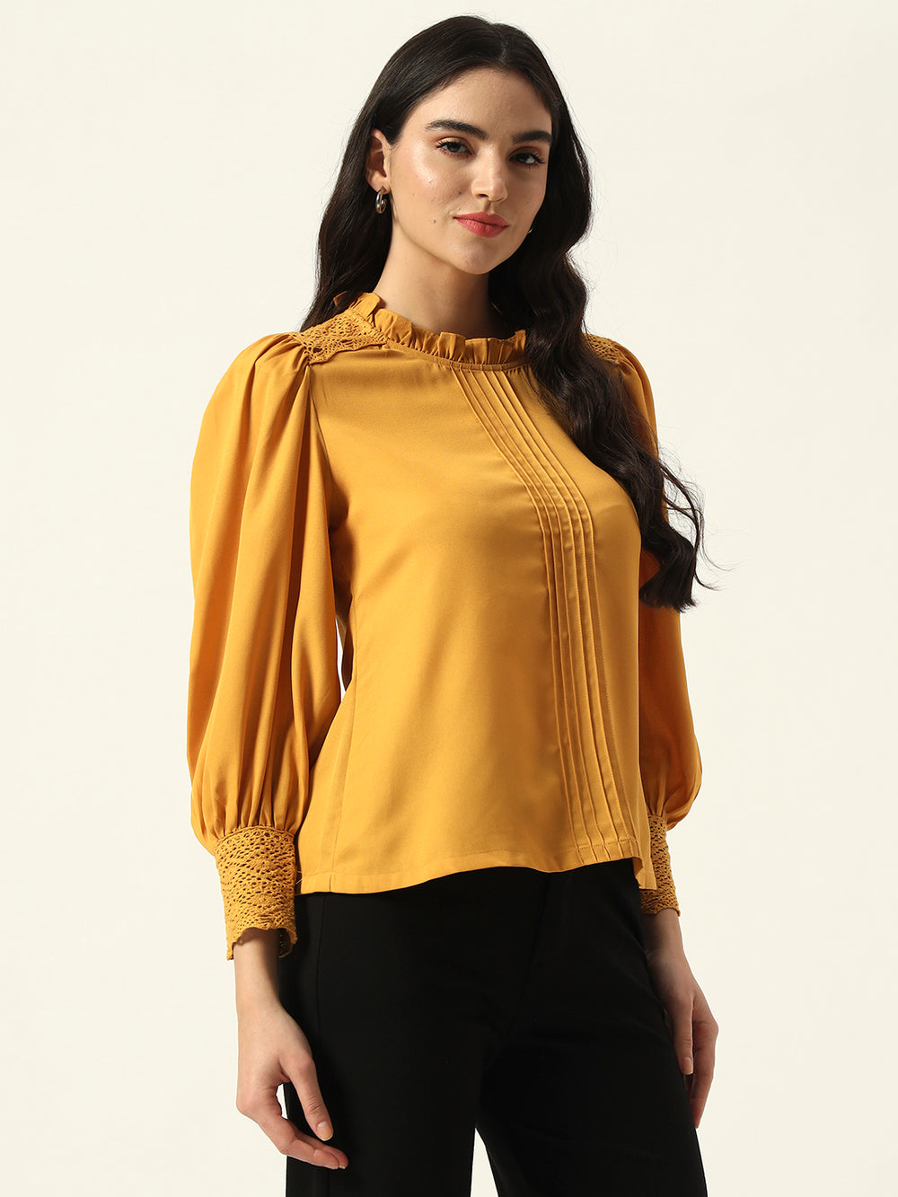 Beatnik Solid Full Sleeve Mustard Women Top