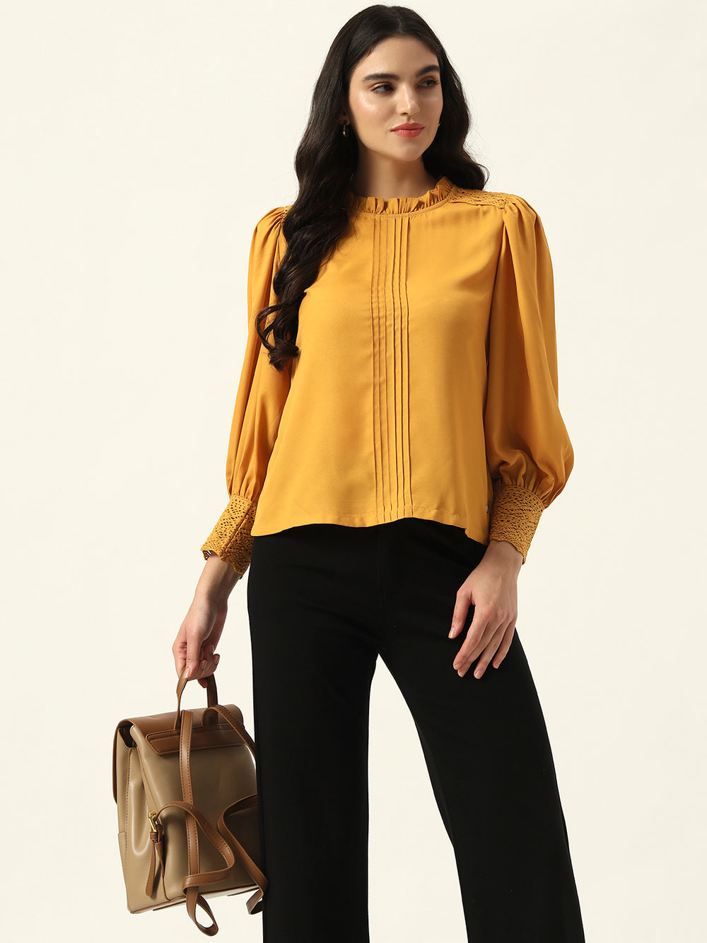 Beatnik Solid Full Sleeve Mustard Women Top
