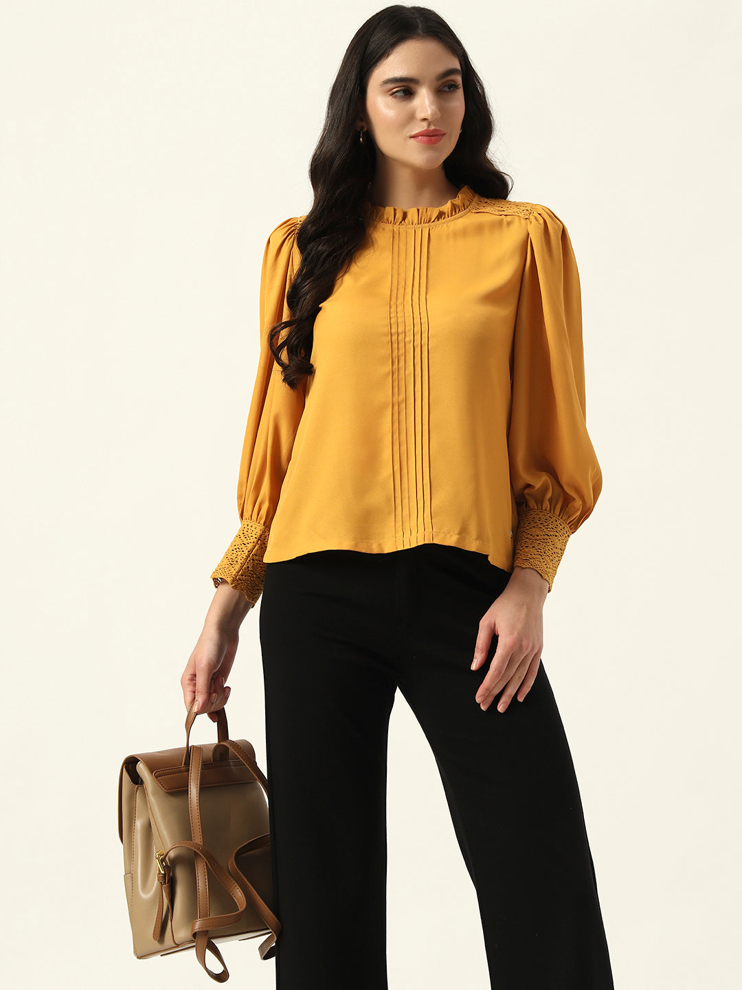 Beatnik Solid Full Sleeve Mustard Women Top