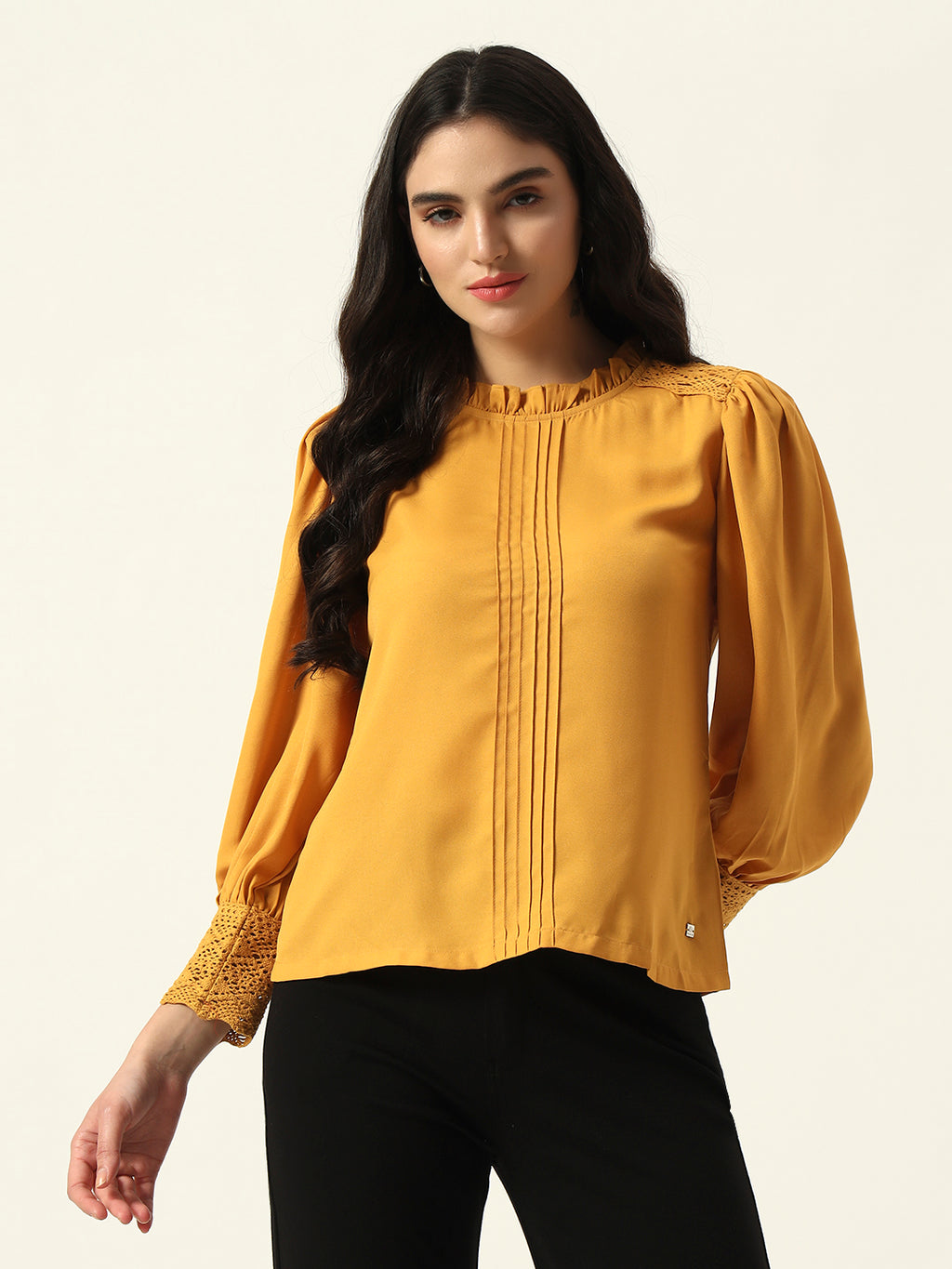 Beatnik Solid Full Sleeve Mustard Women Top