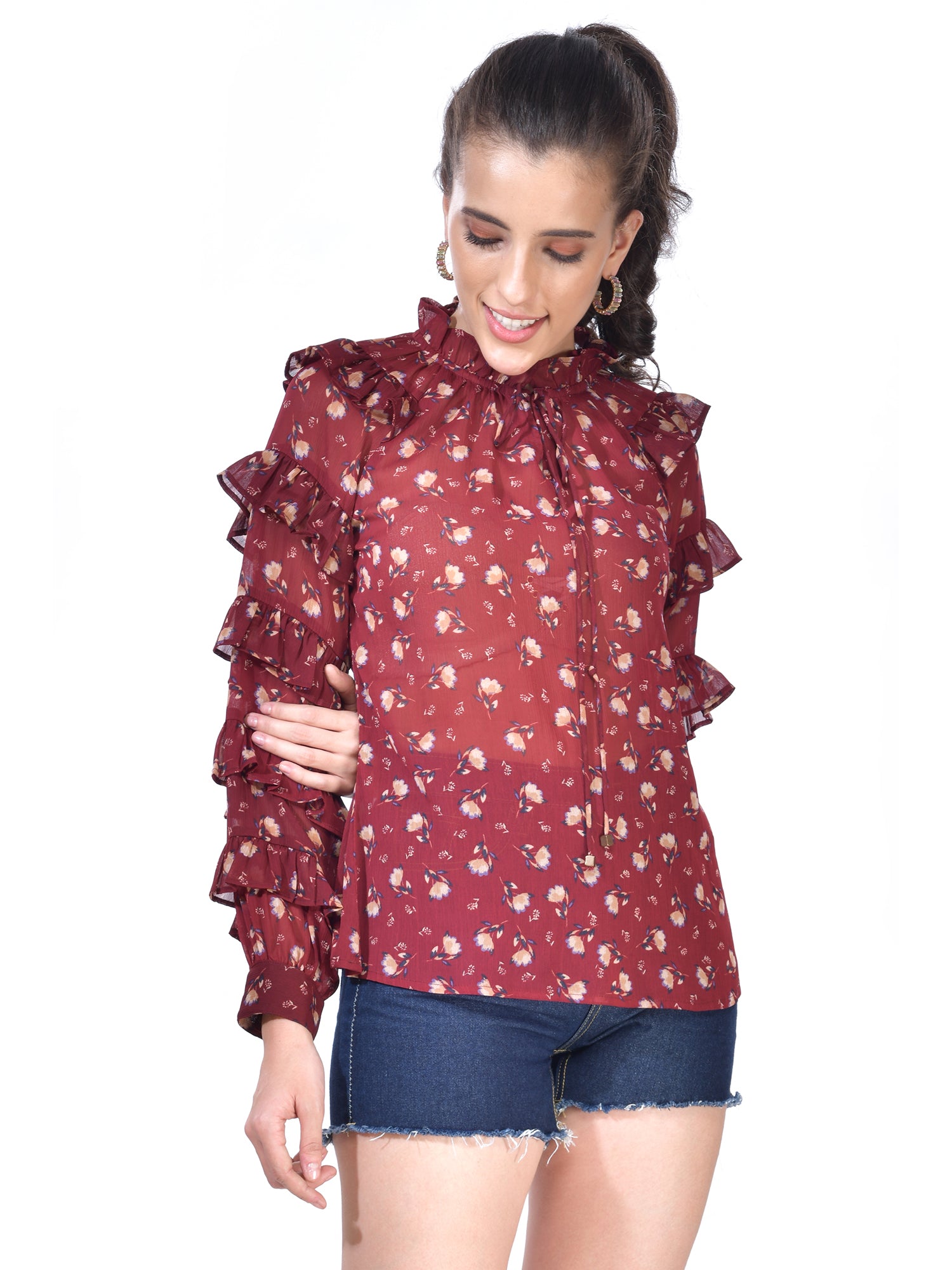 Beatnik Printed Casual Wear Full Sleeve A-line Tops Top Beatnik India
