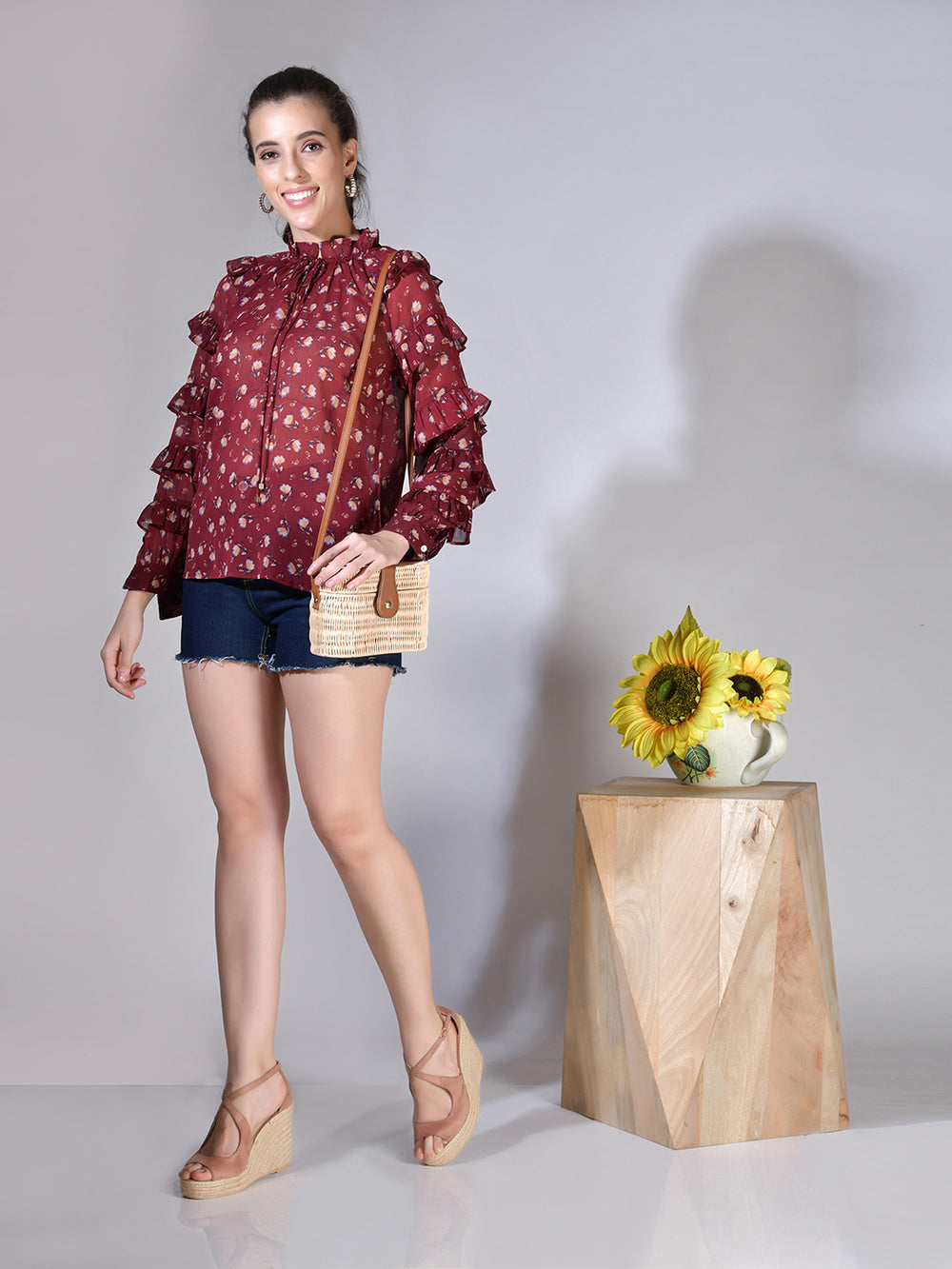 Beatnik Printed Casual Wear Full Sleeve A-line Tops Top Beatnik India