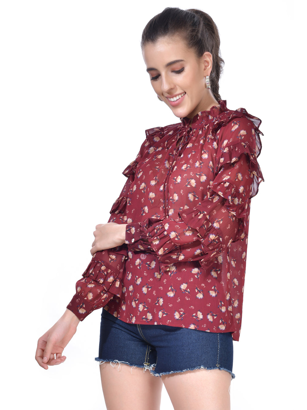 Beatnik Printed Casual Wear Full Sleeve A-line Tops Top Beatnik India