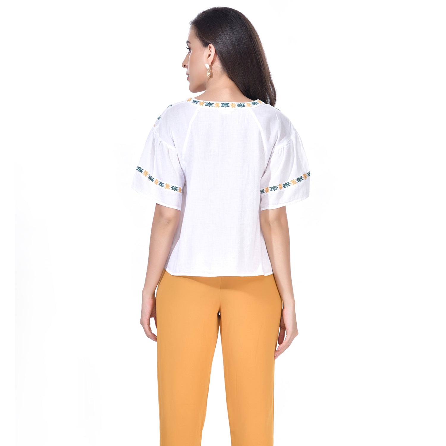 Multicolor Embroidered Summer Blouson Crop Tops Beatnik India