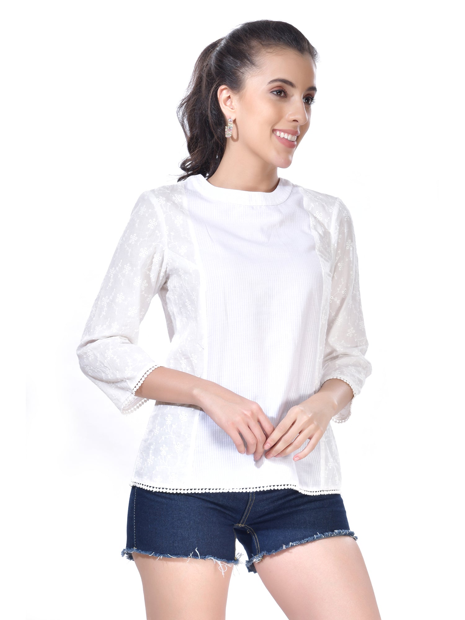 Beatnik Elegant White Peasant Womens Top Beatnik India