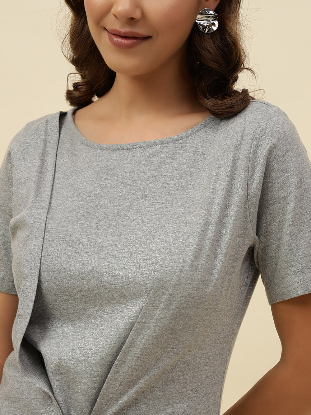 Beatnik Solid Casual Wear Short Sleeve Cinched Waist Top Beatnik India