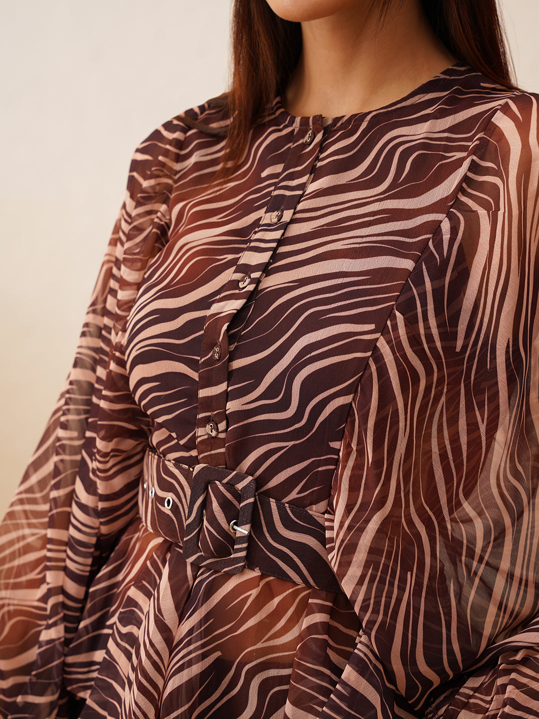 Animal Print Batwing Sleeve Top with Belt Beatnik India