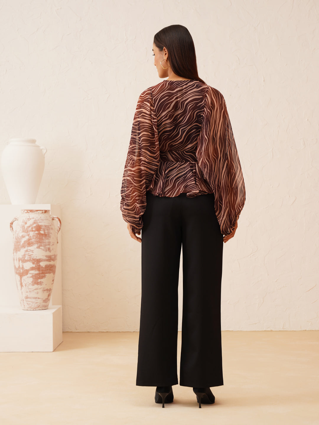Animal Print Batwing Sleeve Top with Belt Beatnik India
