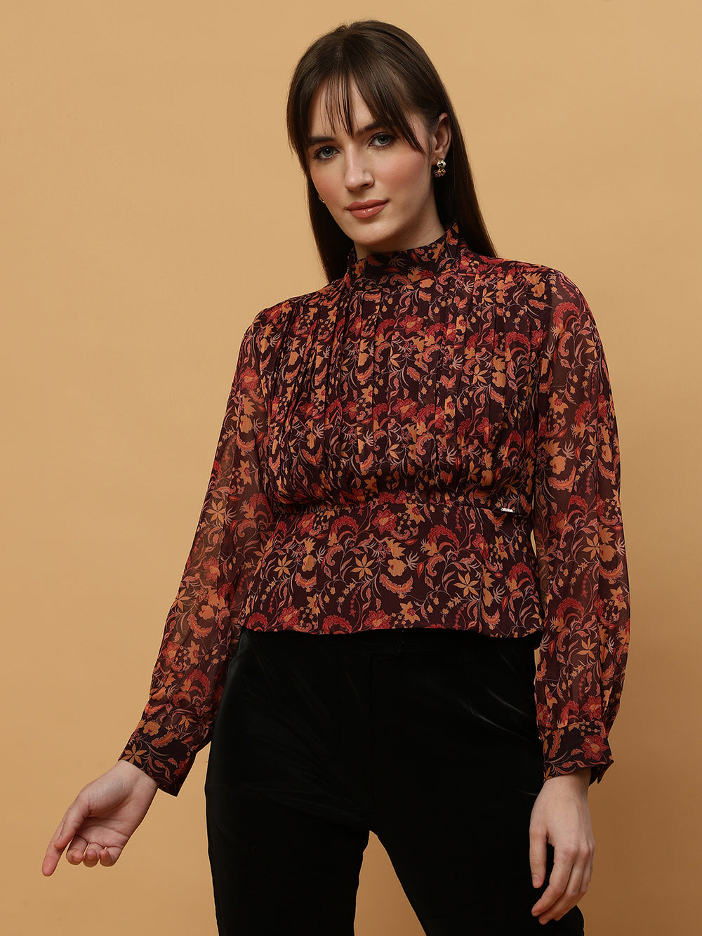 Beatnik Bishop Sleeve Blouson Pleated Top Beatnik India