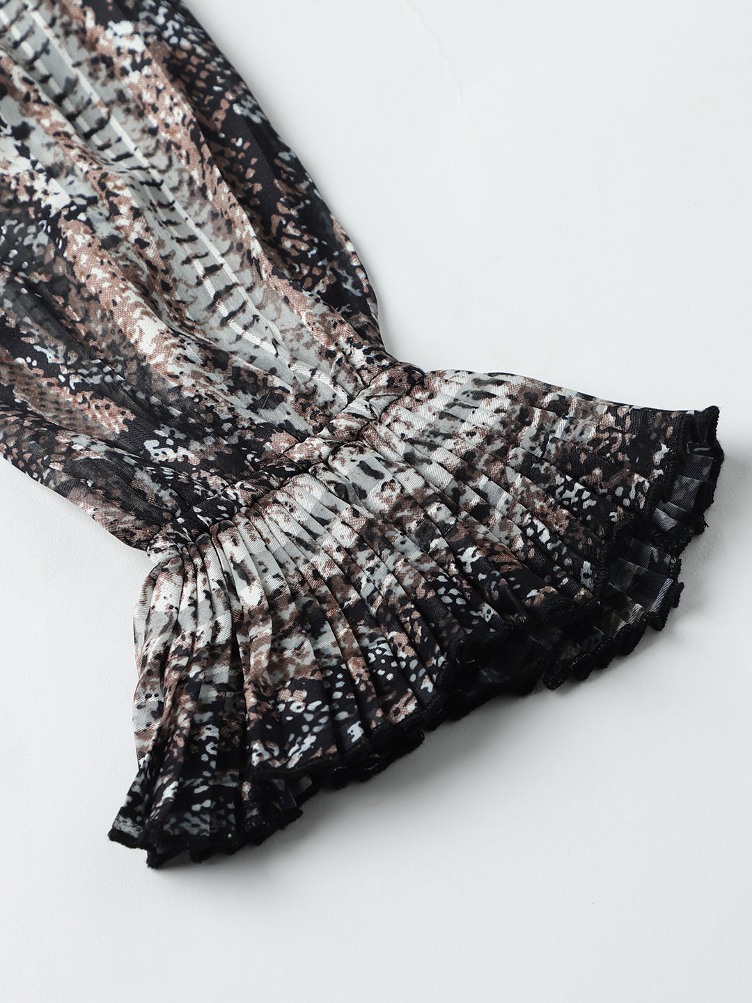 Beatnik Ruffled Collar Bishop Sleeve Animal Print Top Beatnik India