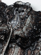 Beatnik Ruffled Collar Bishop Sleeve Animal Print Top Beatnik India