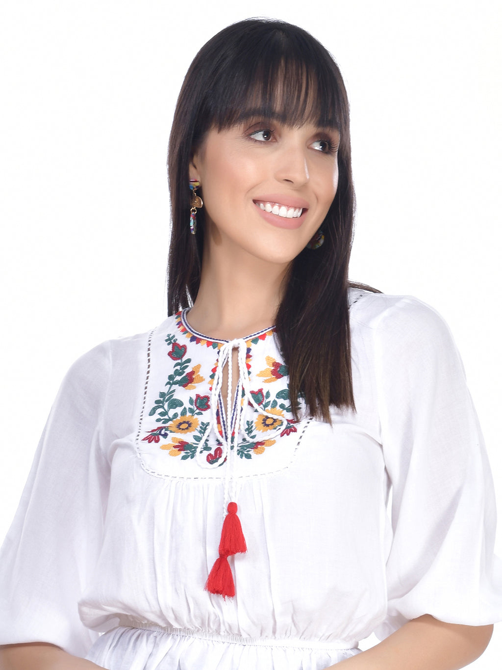 Beatnik Cotton Round Neck White Womens Top