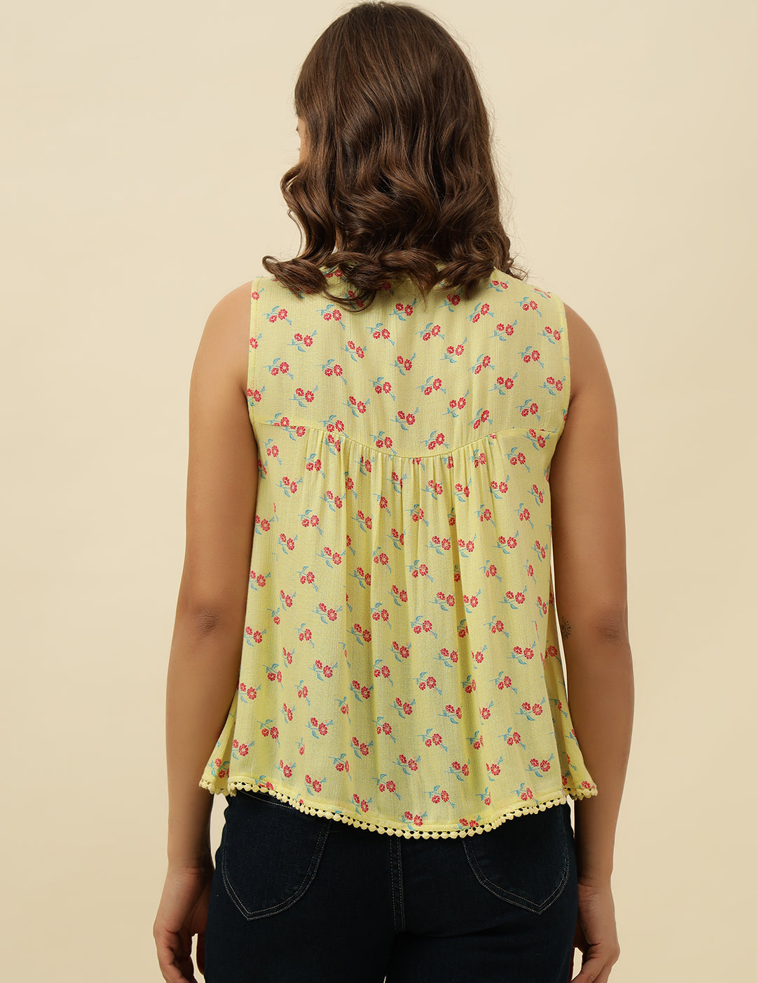 Beatnik Cotton Round Neck Yellow Womens Top Beatnik India