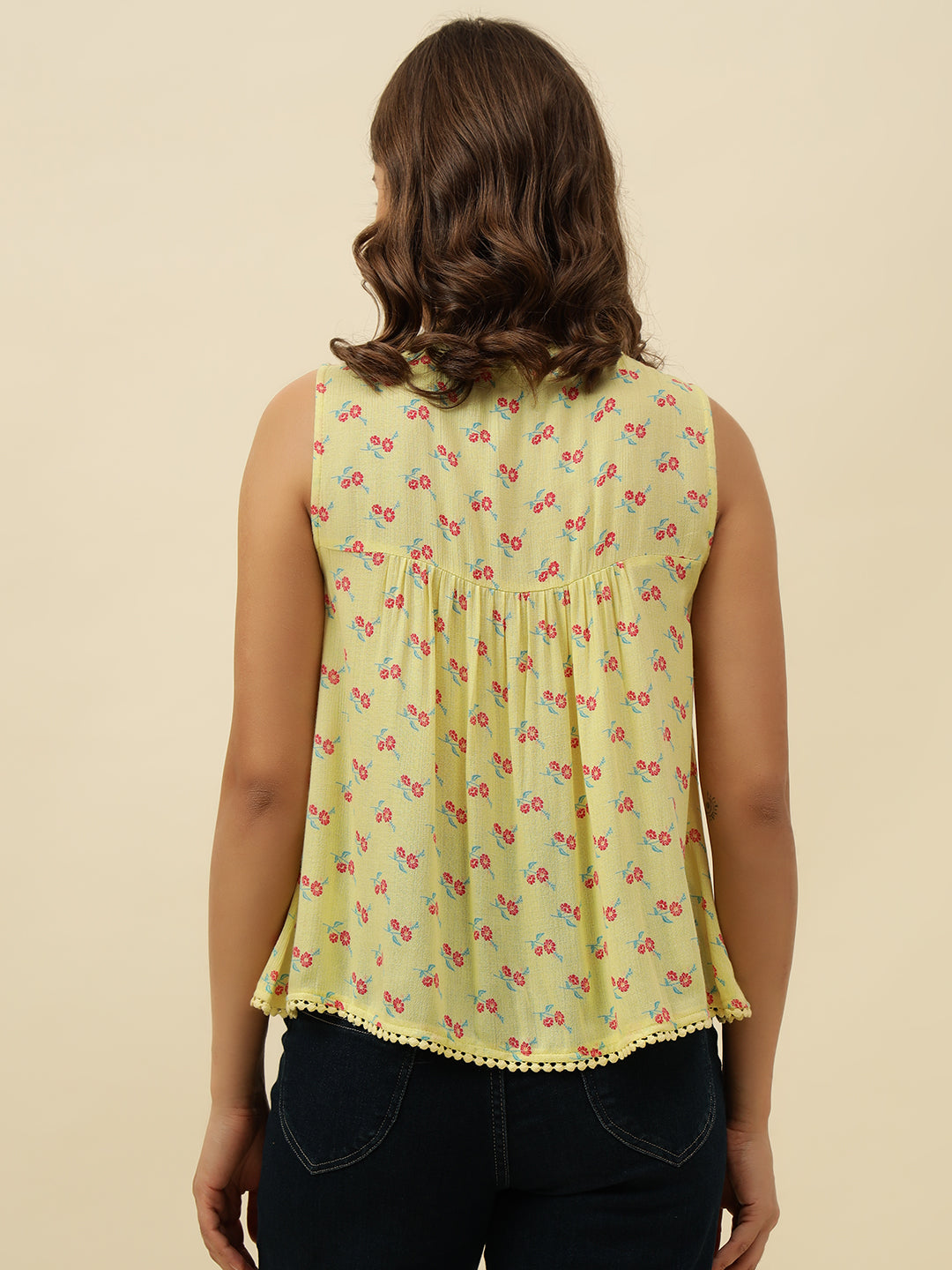 Beatnik Cotton Round Neck Yellow Womens Top Beatnik India