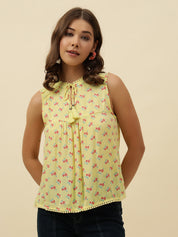 Beatnik Cotton Round Neck Yellow Womens Top Beatnik India