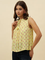 Beatnik Cotton Round Neck Yellow Womens Top Beatnik India
