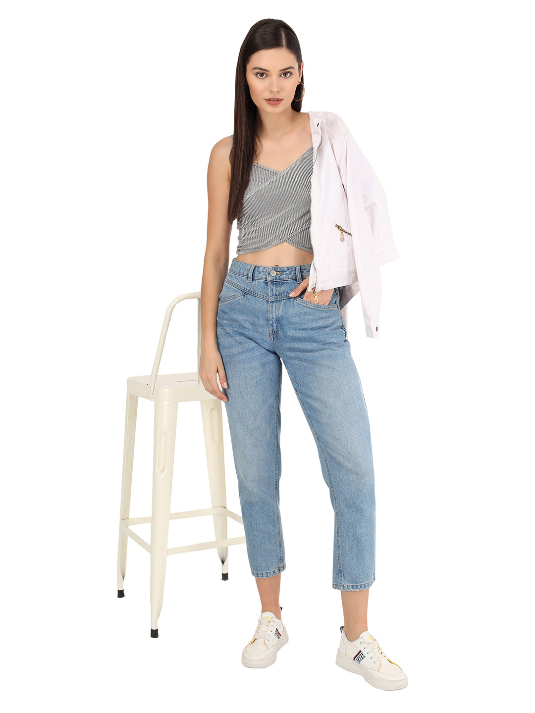 Beatnik Viscose V-neck Grey Womens Top Beatnik India