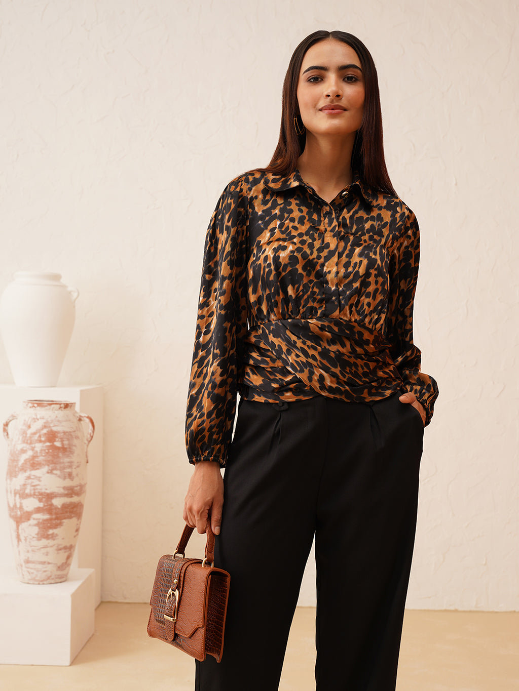 Beatnik Bold Animal Print Elegant Crop Womens Top Beatnik India