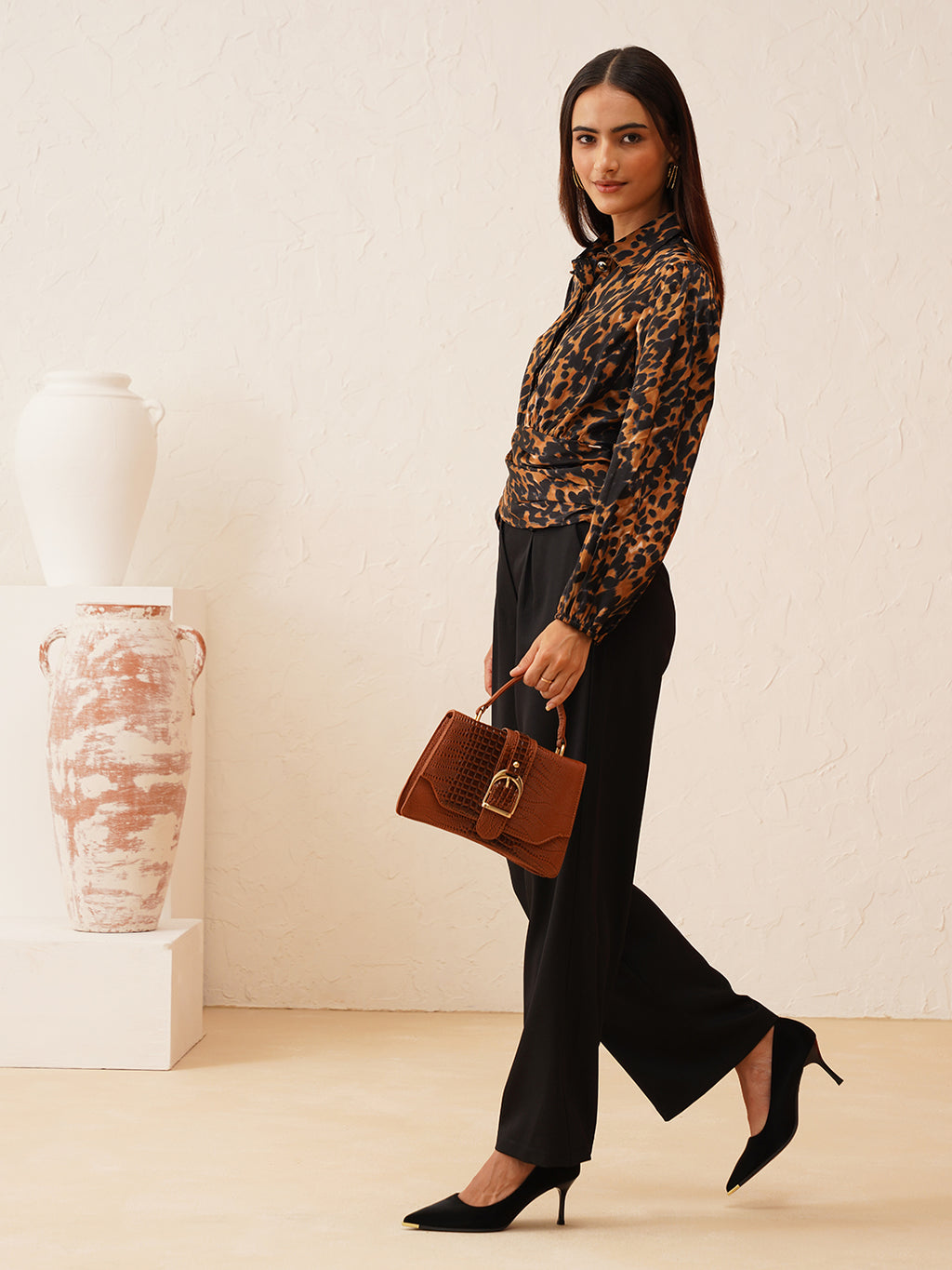 Beatnik Bold Animal Print Elegant Crop Womens Top Beatnik India