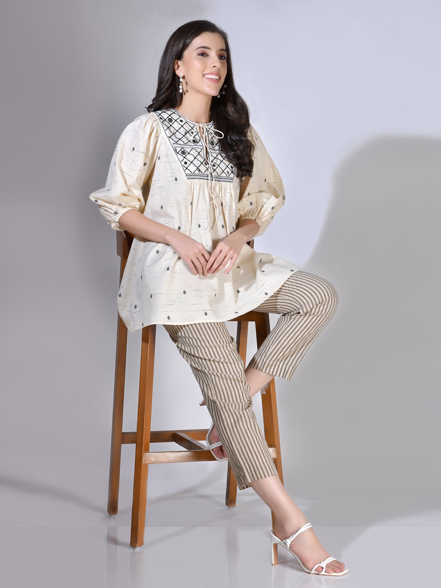 Beatnik Off White Tunic  Womens Top Beatnik India