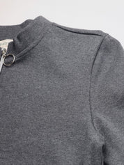 Light Winter Casual Wear Dark Grey A-Line Zip Neck Top Beatnik India
