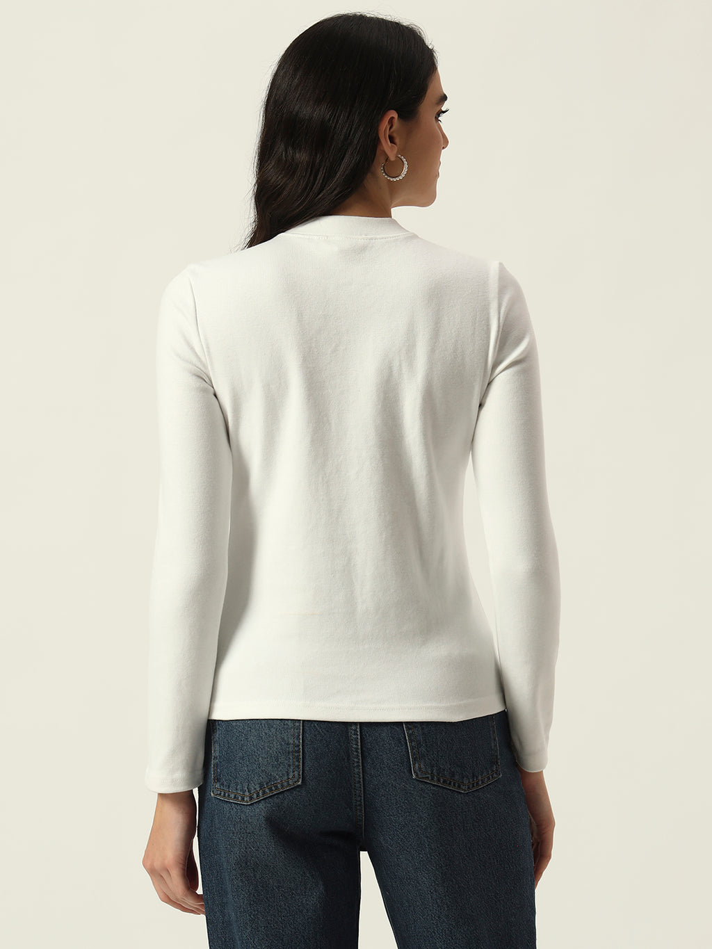 Light Winter Casual Wear White A-Line Zip Neck Top