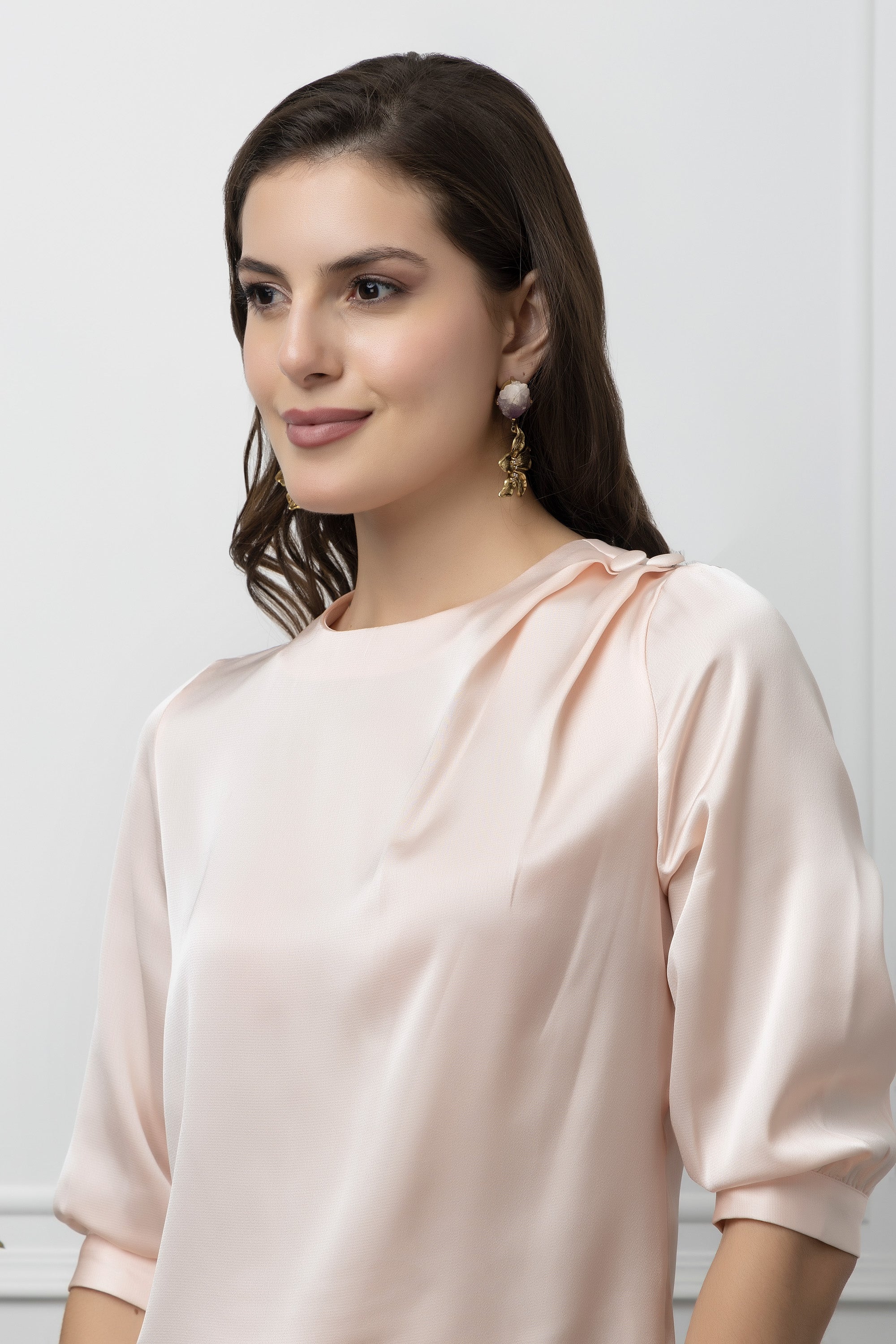 Beatnik Peasant Peach Puff Hip Length Top Beatnik