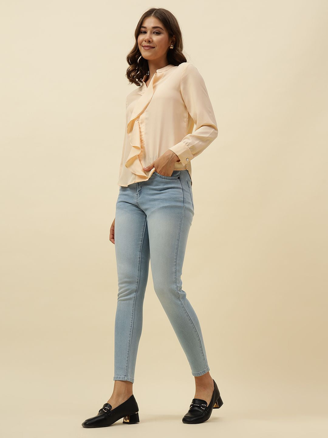 Peach Puff Empire  V-neck Top Beatnik