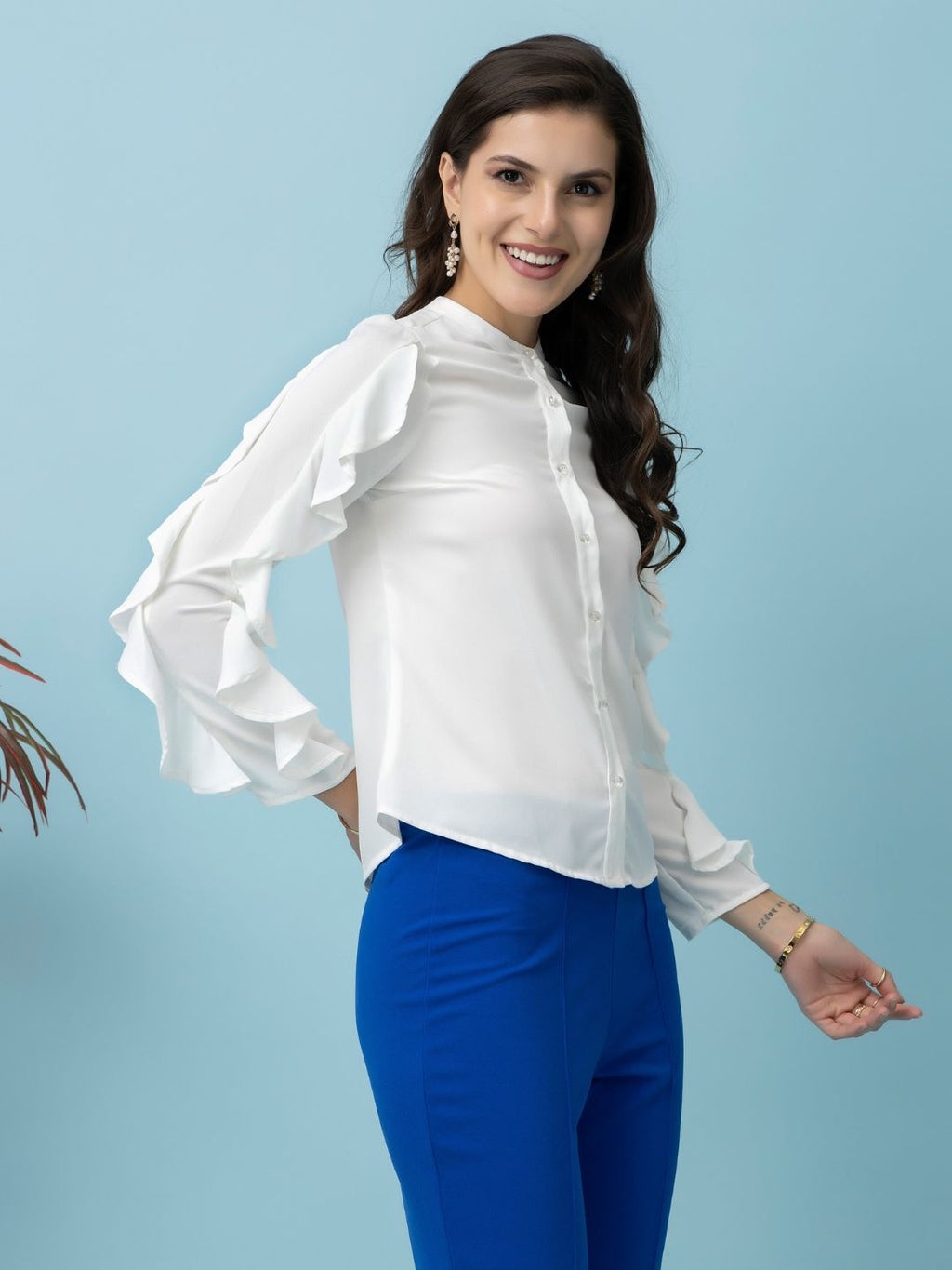 Smart Button-Down Shirt Style White Crop Top Beatnik