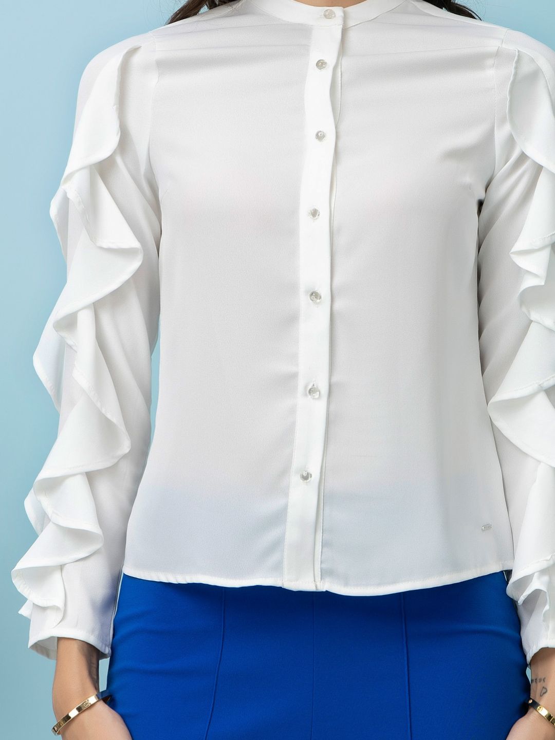 Smart Button-Down Shirt Style White Crop Top Beatnik