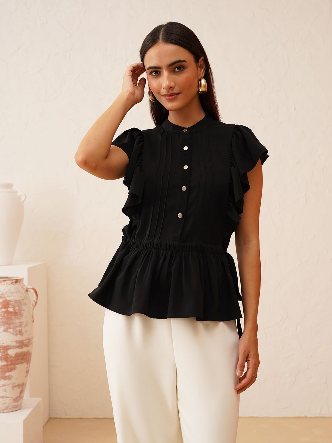 Beatnik Black Peplum Womens Top Beatnik