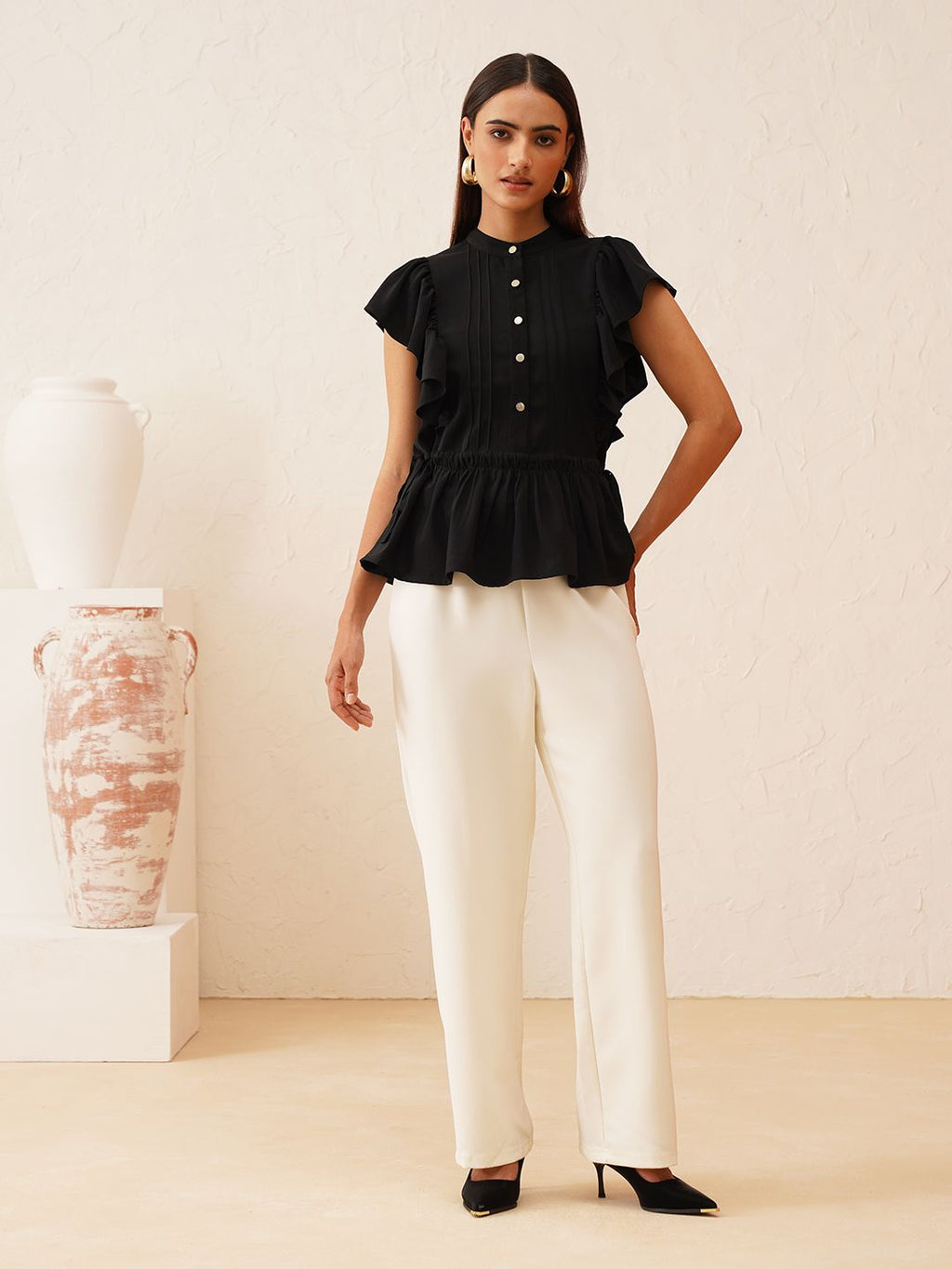 Beatnik Black Peplum Womens Top Beatnik