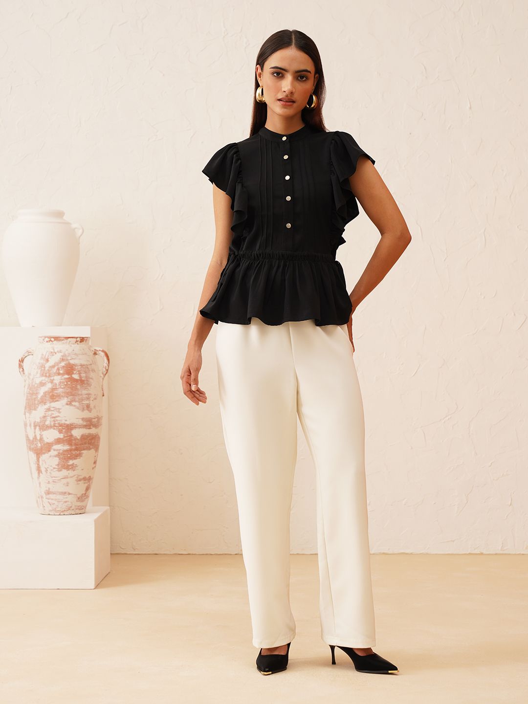 Beatnik Black Peplum Womens Top Beatnik