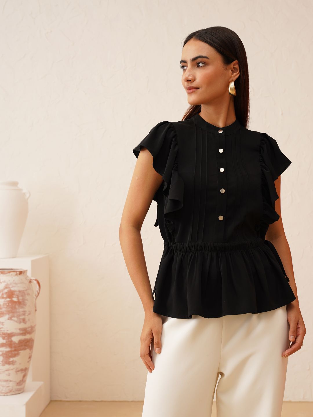 Beatnik Black Peplum Womens Top Beatnik