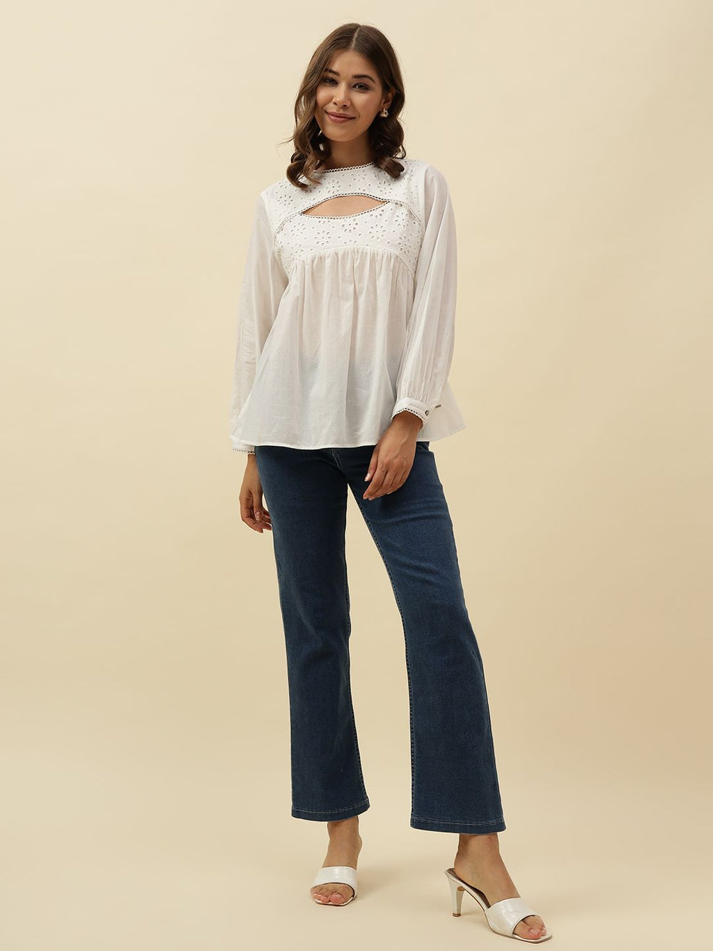 White Peasant  Round Neck Top Beatnik