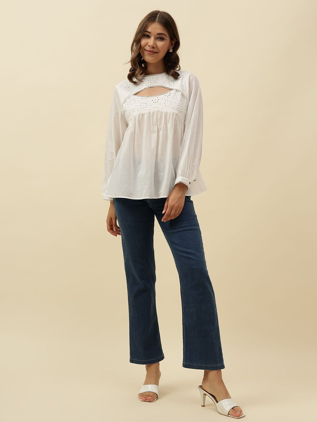 White Peasant  Round Neck Top Beatnik